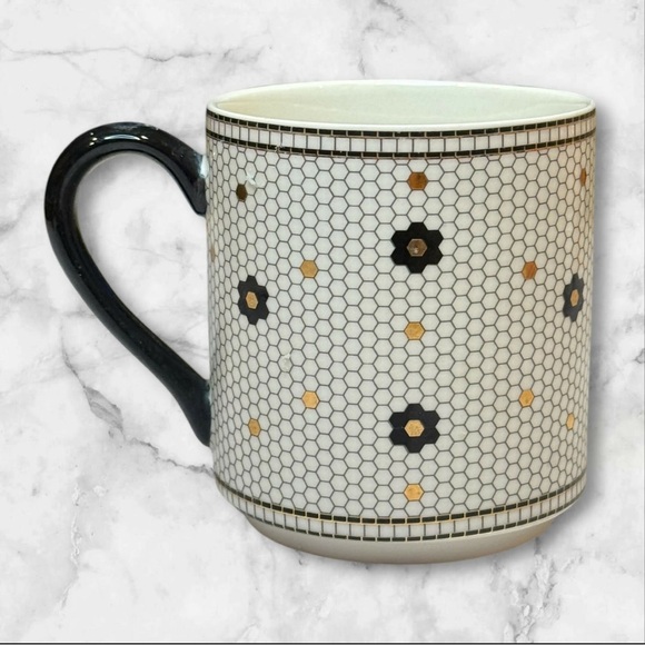 Anthropologie Bistro Tile Margot Monogram "A" Coffee Mug Decorated Stoneware - Picture 2 of 9